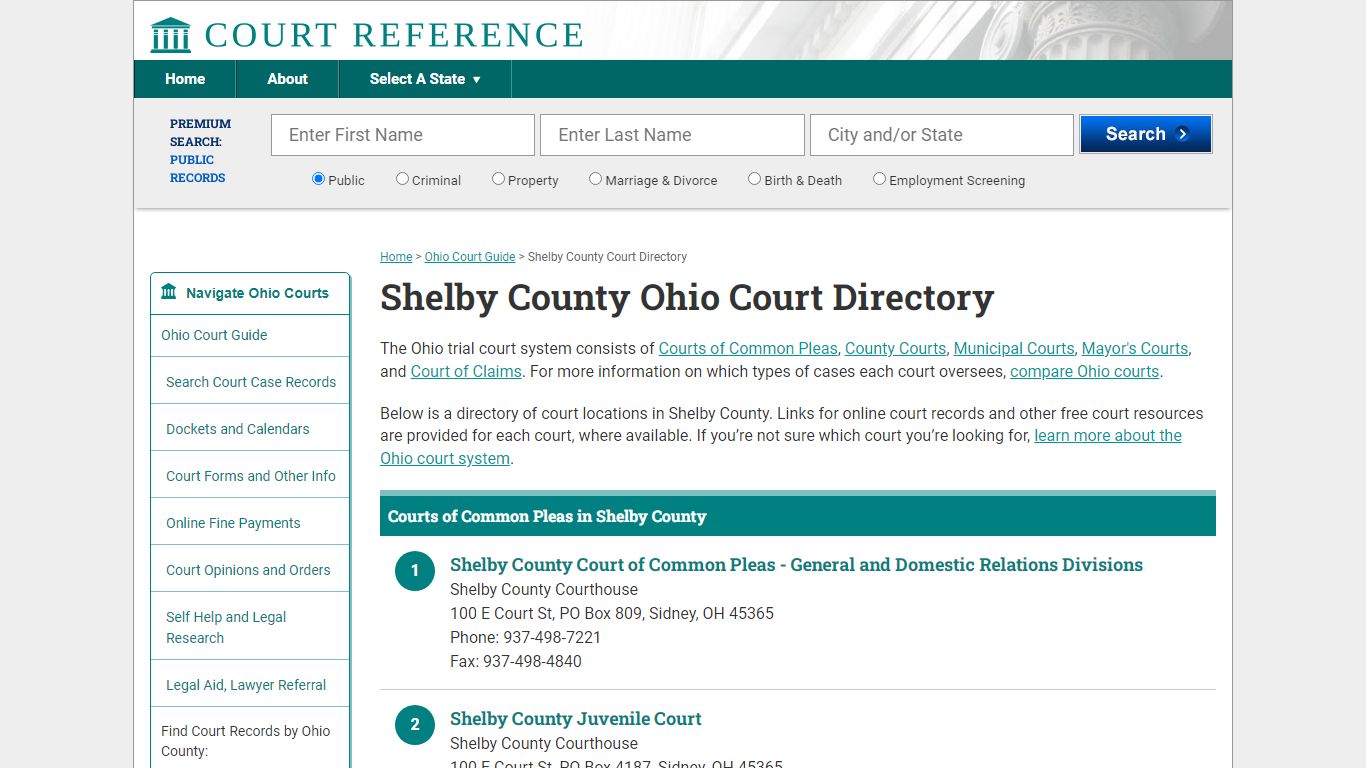 Shelby County Ohio Court Directory | CourtReference.com